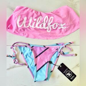 Nwt Wildfox Malibu Barbie stripe ruffle strapless bikini set